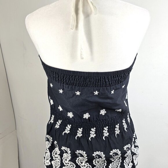 Vintage Y2K 90s Guess Black White Embroidered Smocked Halter Top - Picture 5 of 8